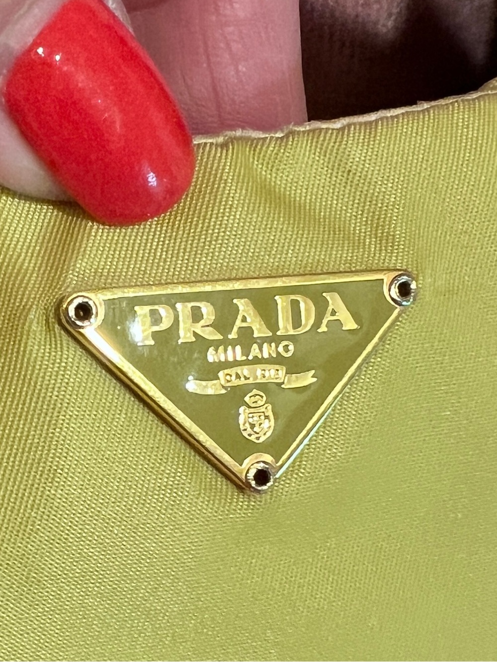 PRADA🌟Neon Yellow/green NO STAINS! Nylon Shoulder Bag. Black leather Prada add - Picture 7 of 13